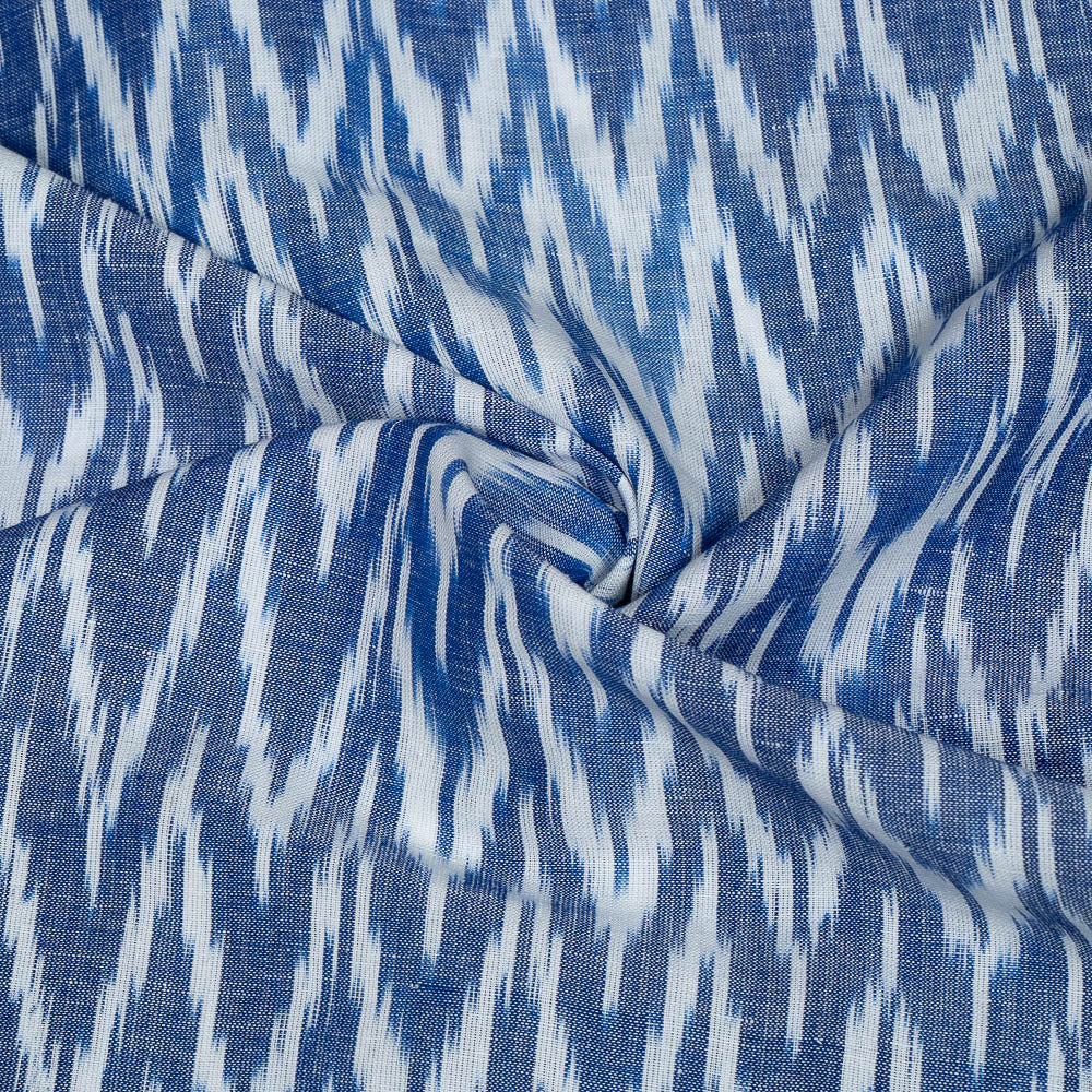 Blue & White Chevron Linen Cotton Blend Handloom Woven Ikat (Sku: IK-323)