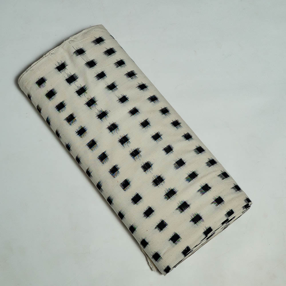 White Base Black Check Cotton Handloom Double Ikat (SKU: IKK-113)