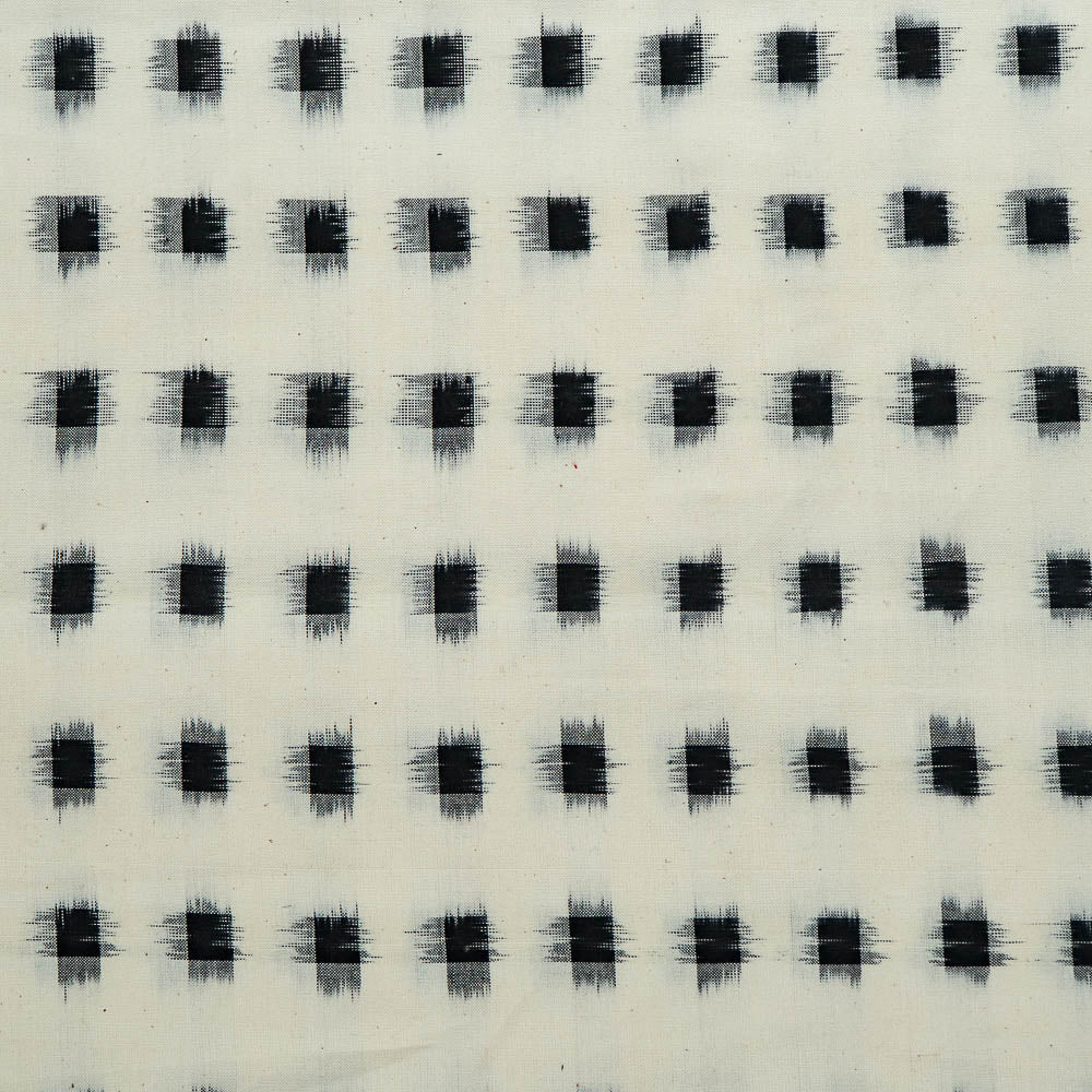 White Base Black Check Cotton Handloom Double Ikat (SKU: IKK-113)