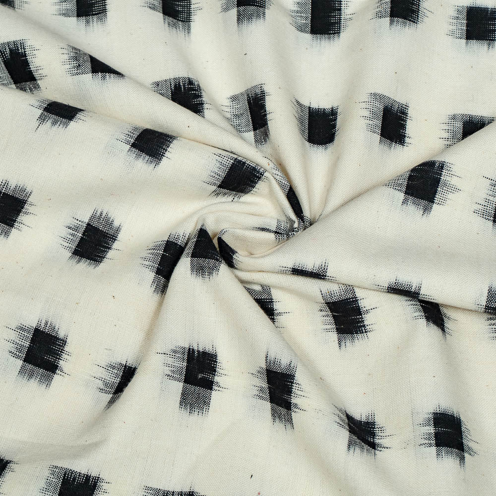 White Base Black Check Cotton Handloom Double Ikat (SKU: IKK-113)