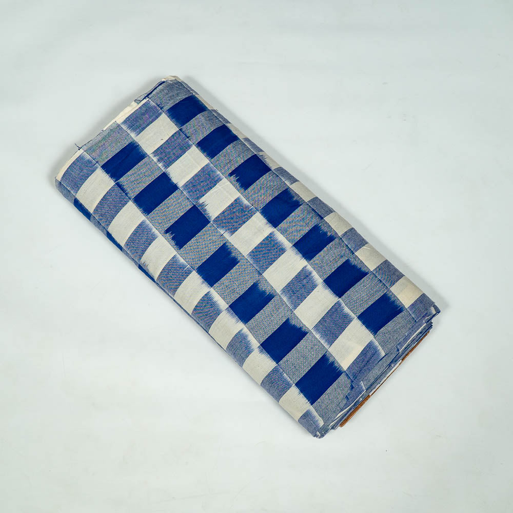 Blue & White Check Fine Cotton Handloom Ikat (SKU: IKK-141)