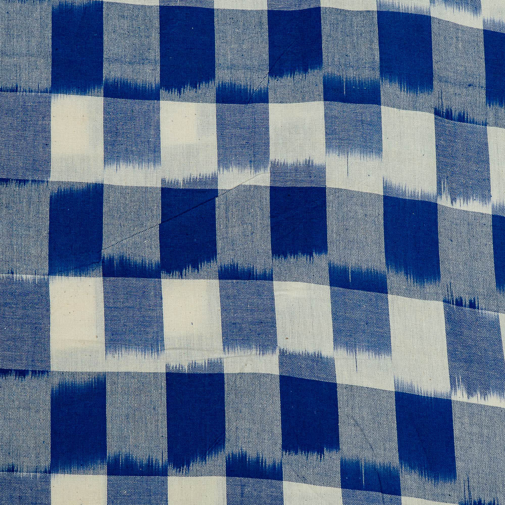 Blue & White Check Fine Cotton Handloom Ikat (SKU: IKK-141)