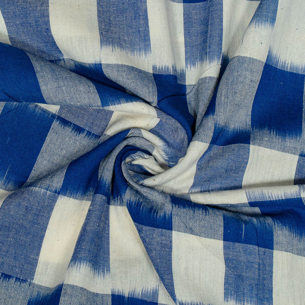 Blue & White Check Fine Cotton Handloom Ikat (SKU: IKK-141)