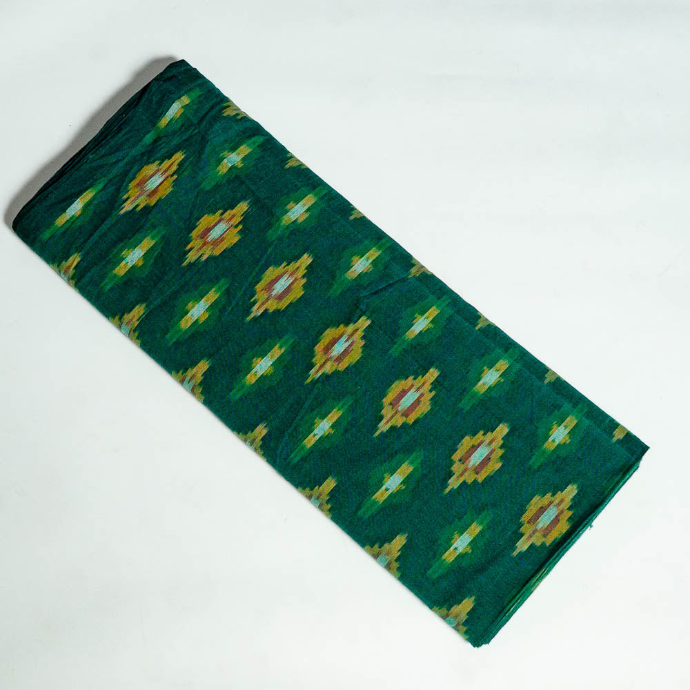Green Base Multicolor Design Fine Cotton Handloom Ikat (SKU: IKK-413)
