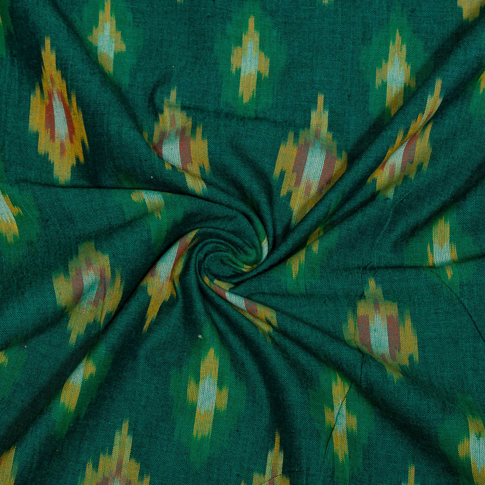 Green Base Multicolor Design Fine Cotton Handloom Ikat (SKU: IKK-413)
