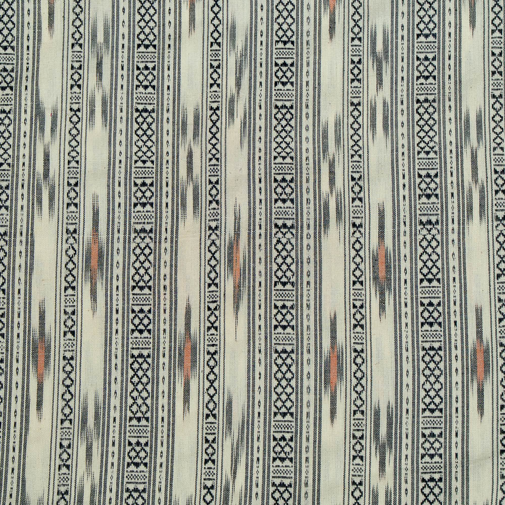 White & Black Dobby Cotton Handloom Ikat (SKU: IKK-449)