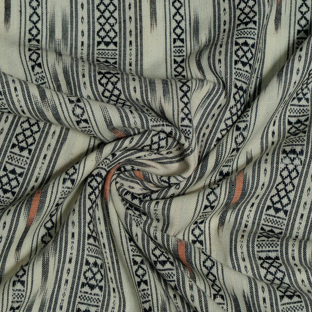 White & Black Dobby Cotton Handloom Ikat (SKU: IKK-449)
