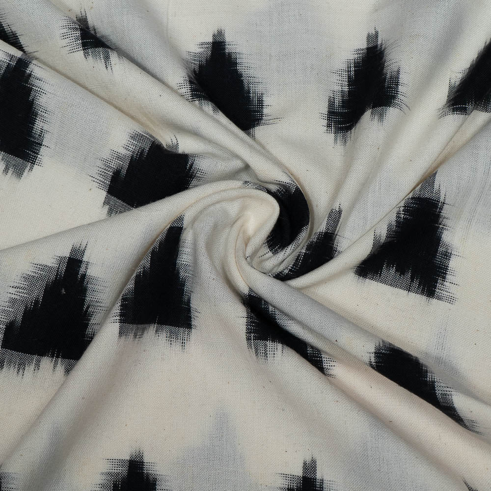White Base Black Triangle Cotton Handloom Double Ikat (SKU: IKK-504)
