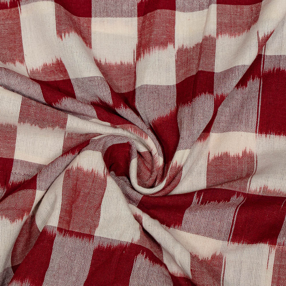 Red & White Checks Fine Cotton Handloom Ikat (SKU: IKK-533)