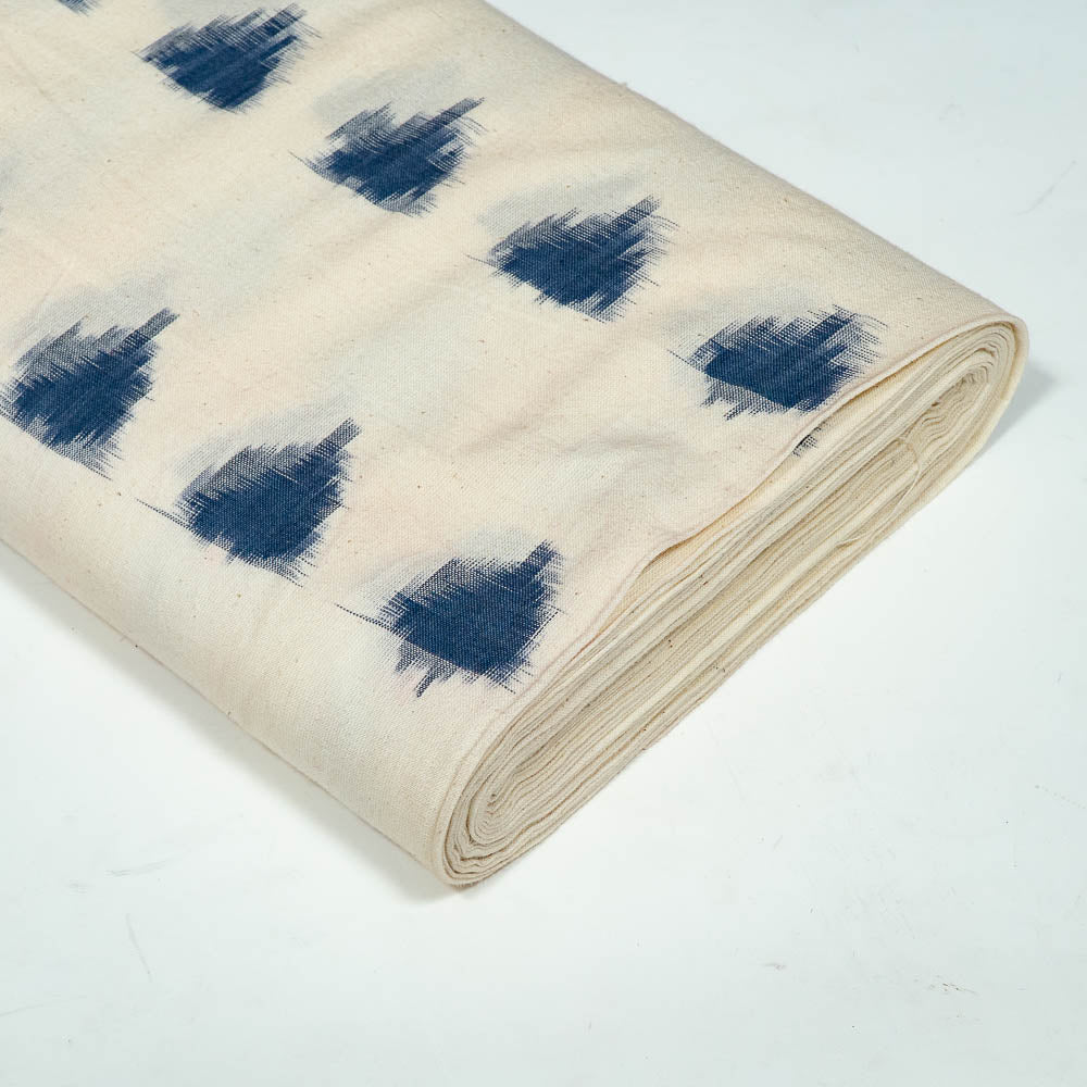 White Base Blue Triangle Cotton Handloom Double Ikat (SKU: IKK-570)