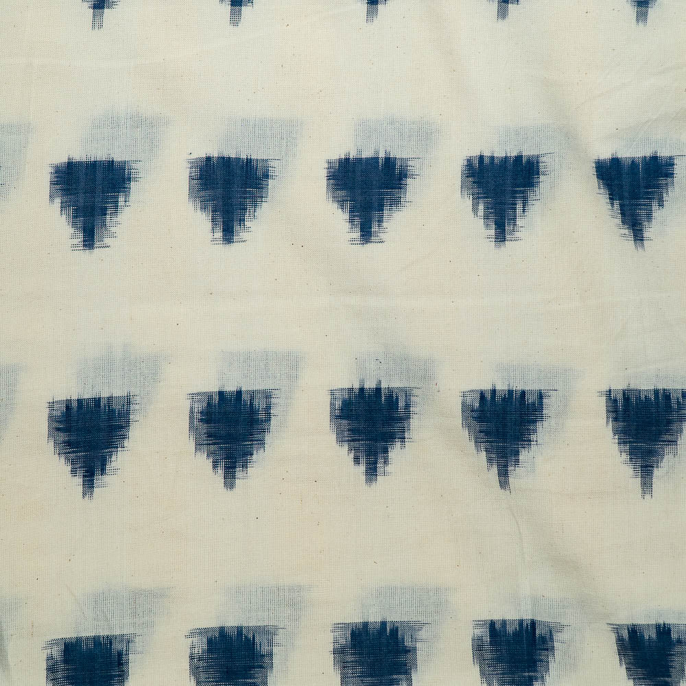 White Base Blue Triangle Cotton Handloom Double Ikat (SKU: IKK-570)