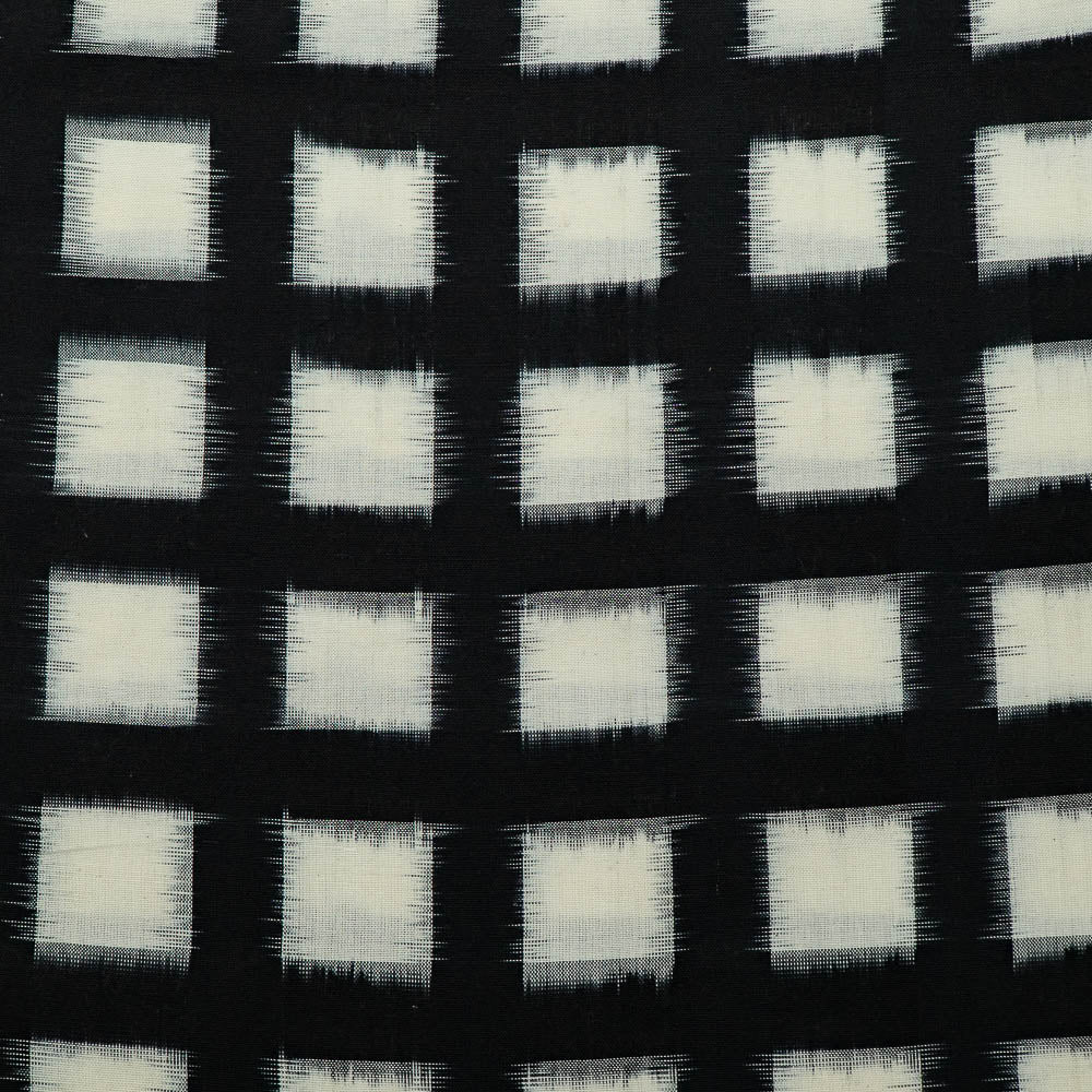 Black Base White Square Handwoven Cotton Double Ikat | SKU: IKK-573