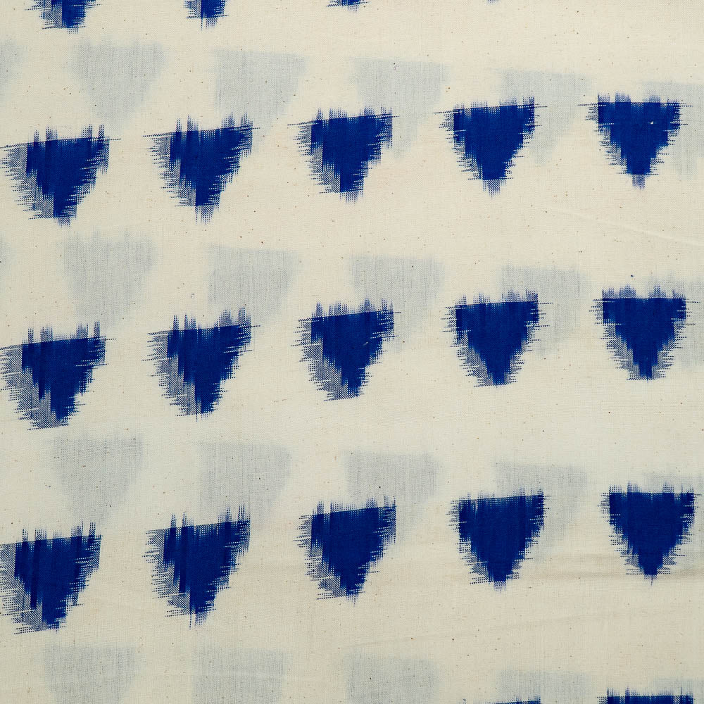 White Base Blue Triangle Cotton Handloom Double Ikat (SKU: IKK-575)