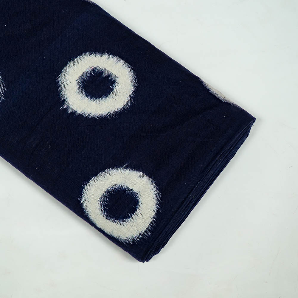 Blue Base White Big Circle Cotton Handloom Double Ikat (SKU: IKK-590)