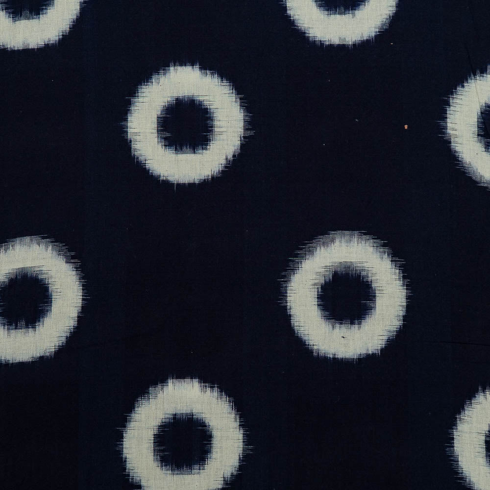 Blue Base White Big Circle Cotton Handloom Double Ikat (SKU: IKK-590)