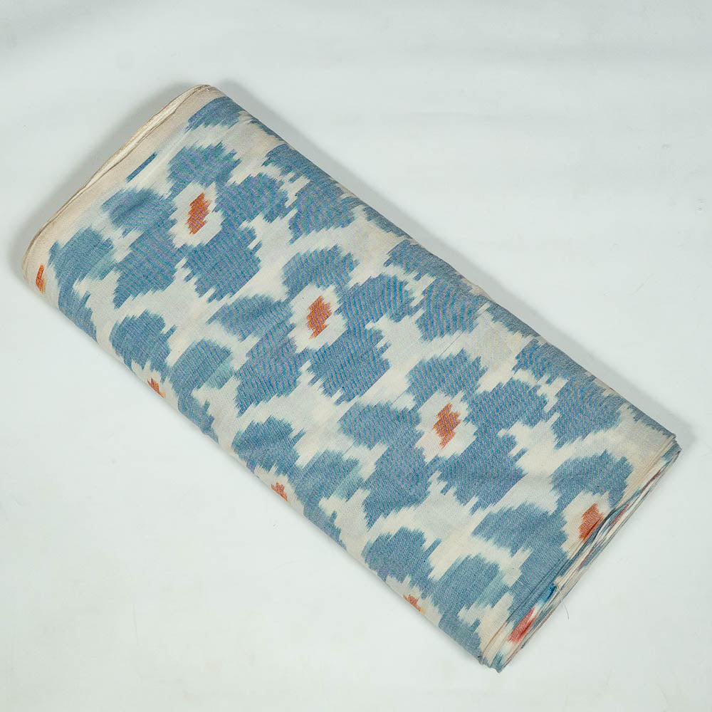 White Base Big Floral Design Cotton Handloom Ikat (SKU: IKK-606)