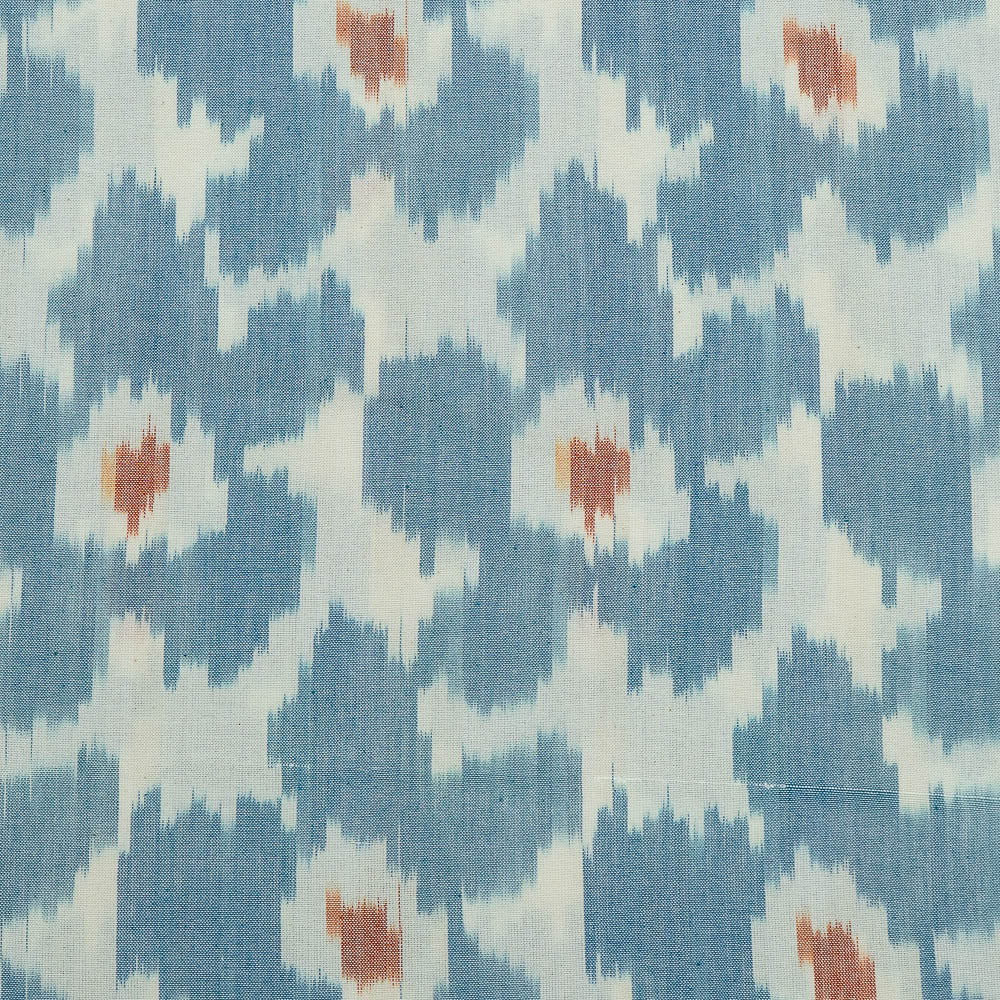 Blue, Off White Floral Fine Quality Cotton Handloom Ikat | SKU: IKK-636