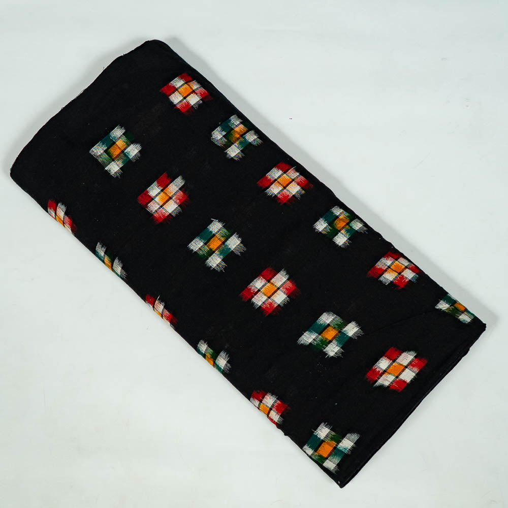 Black Base Multicolor Checks Cotton Handloom Double Ikat (SKU: IKK-610)