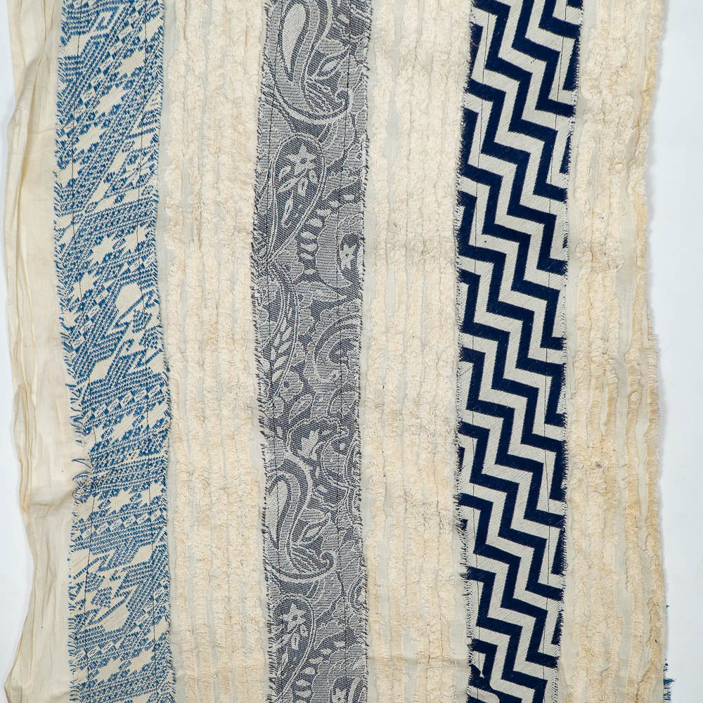 White & Blue Patchwork with Tuftting Cotton Jacquard (SKU: J-553)