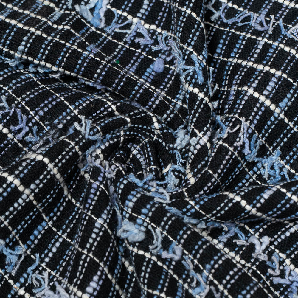Black & Blue Tuftting Cotton Jacquard (SKU: J-570)