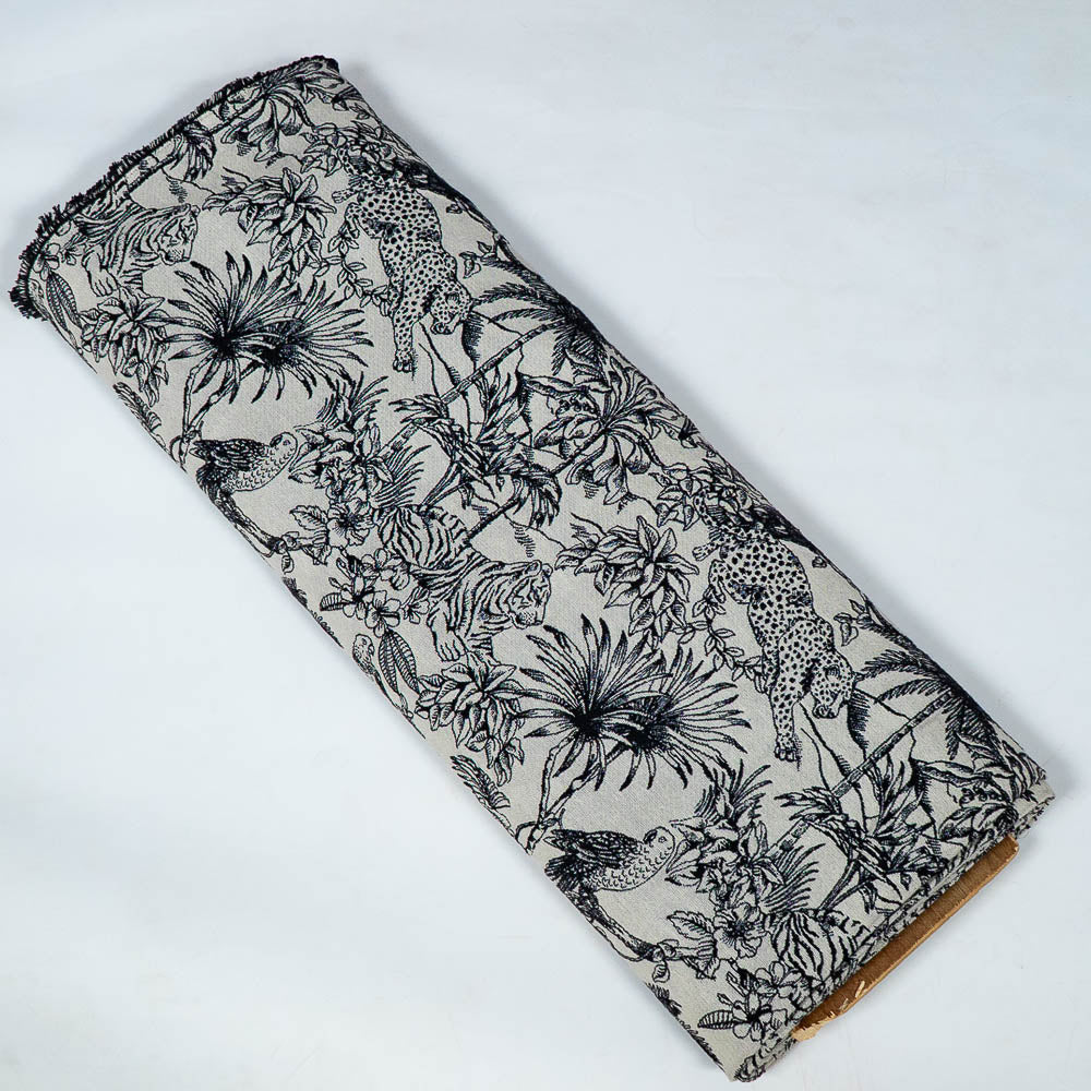 Off White Base Tropical Design Cotton Blend Jacquard