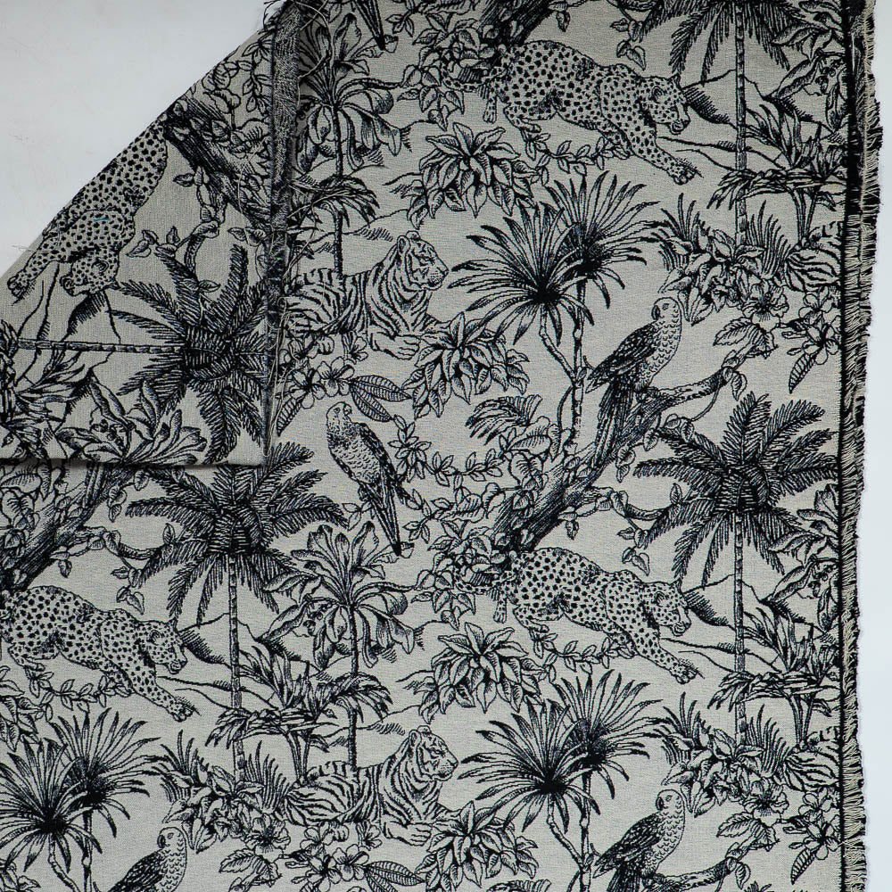 Off White Base Tropical Design Cotton Blend Jacquard