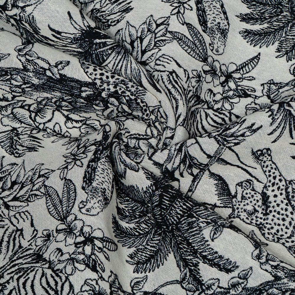 Off White Base Tropical Design Cotton Blend Jacquard