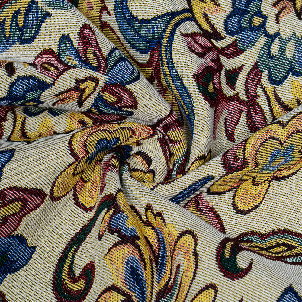 Beige Base color Multicolor Floral Design Cotton Blend Jacquard (SKU: JDD-438)