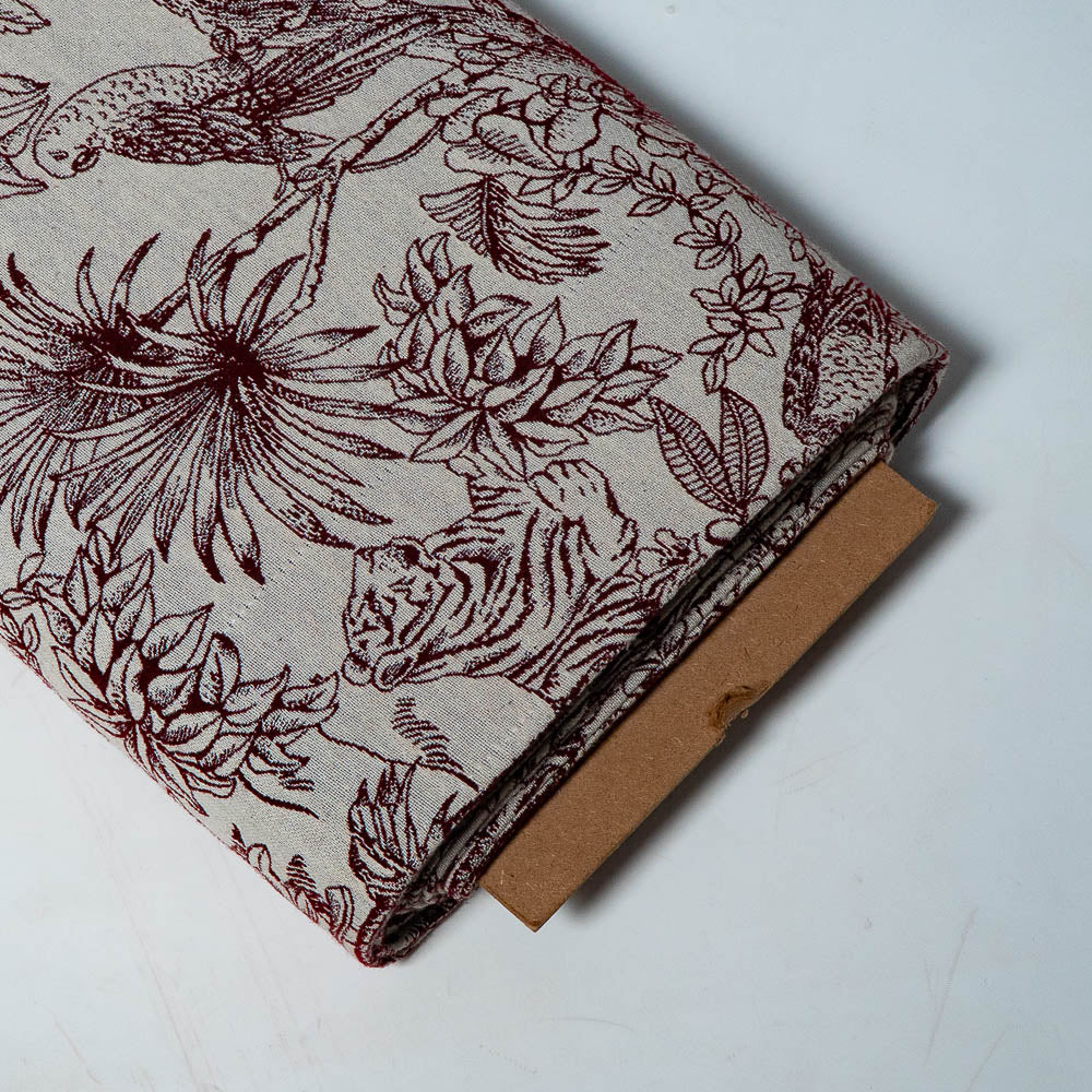 Red Tropical Jungle Animal Pattern Cotton Blend Jacquard (Width: 54 inches or 137 cm)
