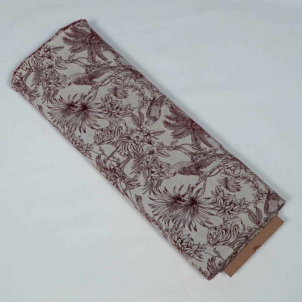 Red Tropical Jungle Animal Pattern Cotton Blend Jacquard (Width: 54 inches or 137 cm)