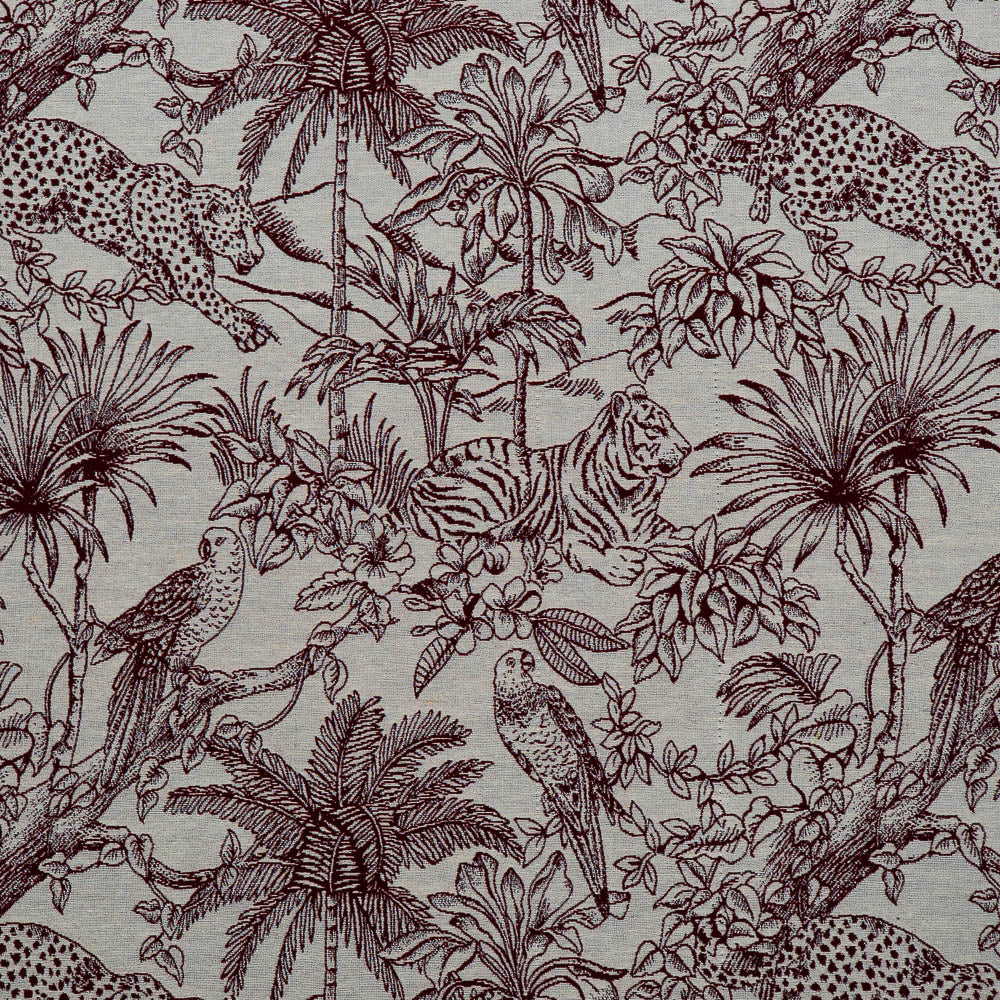 Red Tropical Jungle Animal Pattern Cotton Blend Jacquard (Width: 54 inches or 137 cm)
