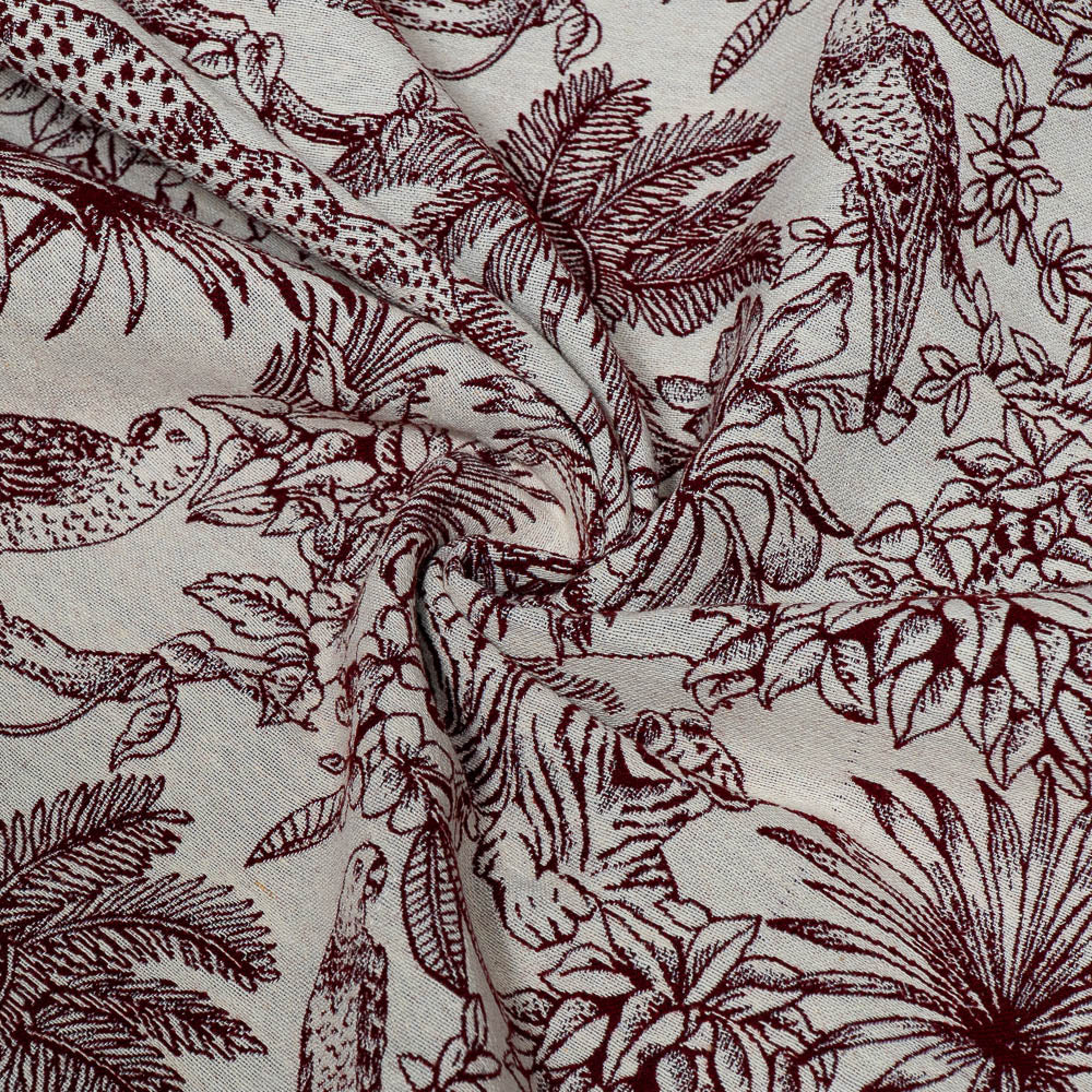 Red Tropical Jungle Animal Pattern Cotton Blend Jacquard (Width: 54 inches or 137 cm)