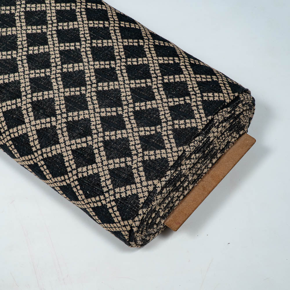 Black & Biege Cotton Blend Jacquard (Width: 54 inches or 137 cm)