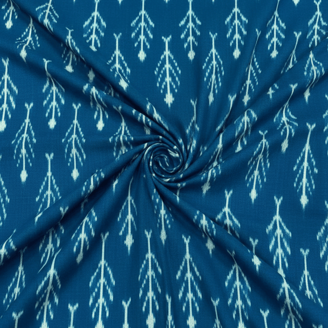 Teal Blue Design Fine Quality Mercerised Cotton Handloom Ikat Fabric for Dress Material | Width: 44"
