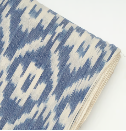 Blue with White Color Cotton Ikat Fabric (Sku: IKK-507)