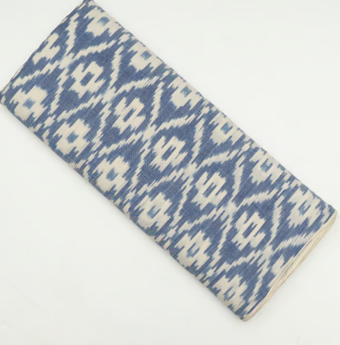 Blue with White Color Cotton Ikat Fabric (Sku: IKK-507)