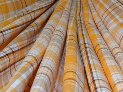 White and Yellow Cotton Checks Fabric