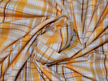 White and Yellow Cotton Checks Fabric