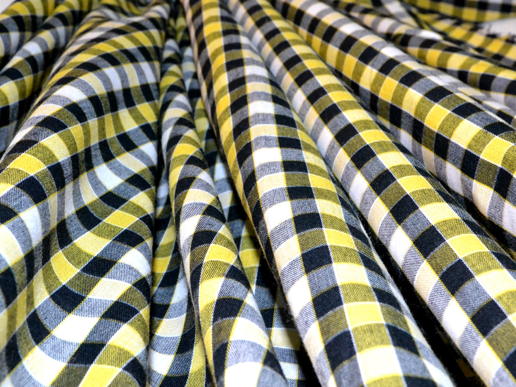 White and Yellow Cotton Checks Fabric