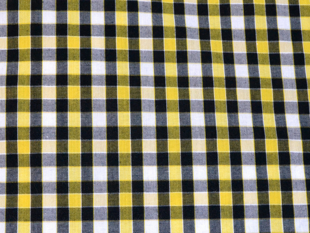 White and Yellow Cotton Checks Fabric