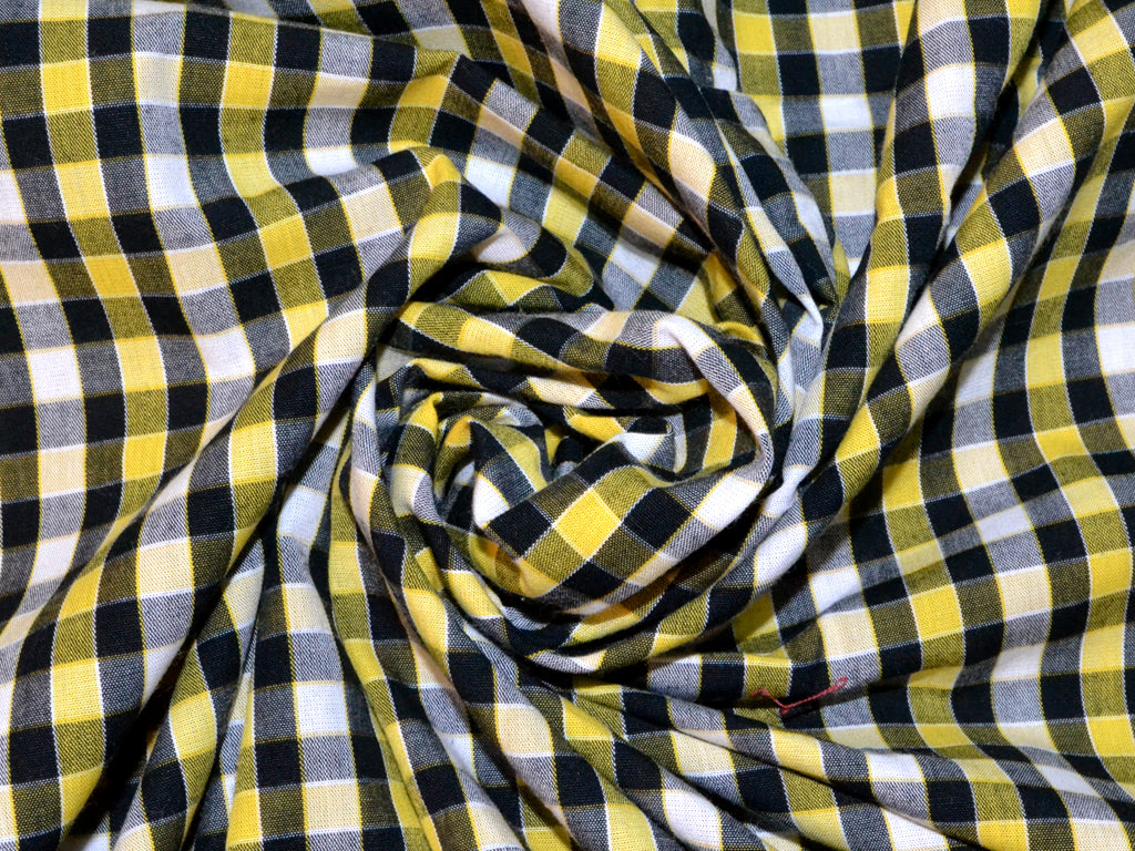 White and Yellow Cotton Checks Fabric
