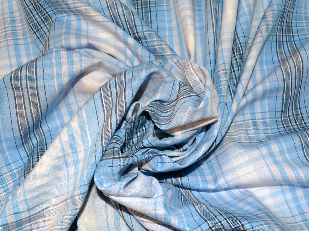 Blue & White Cotton Check For Shirting
