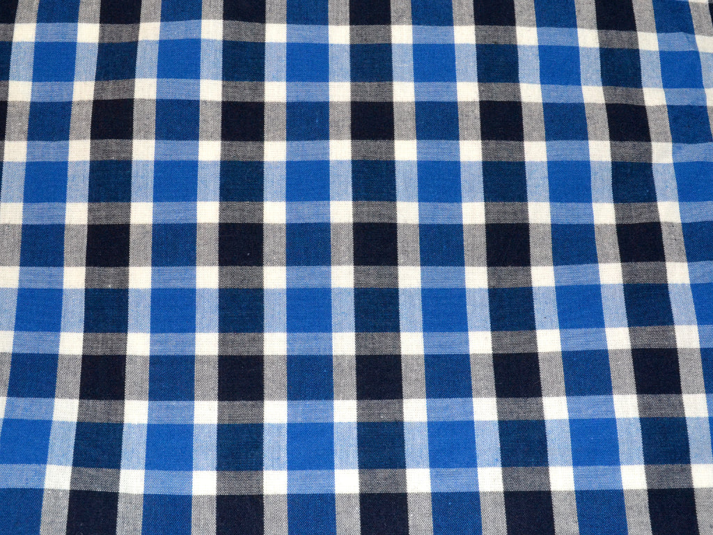 Blue, Black & White Cotton Check For Shirting