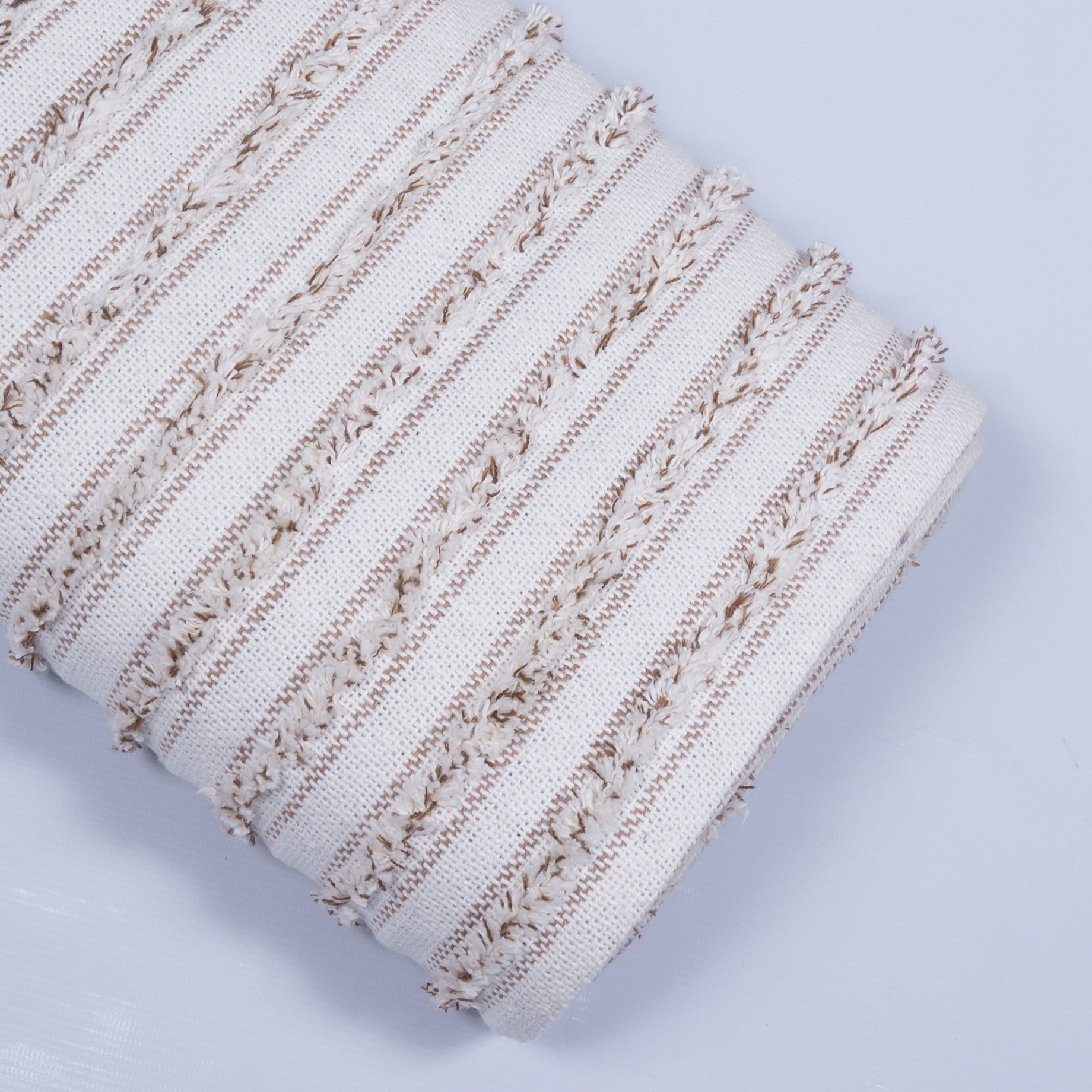 Brown & White Tufting Cotton Stripe Jacquard