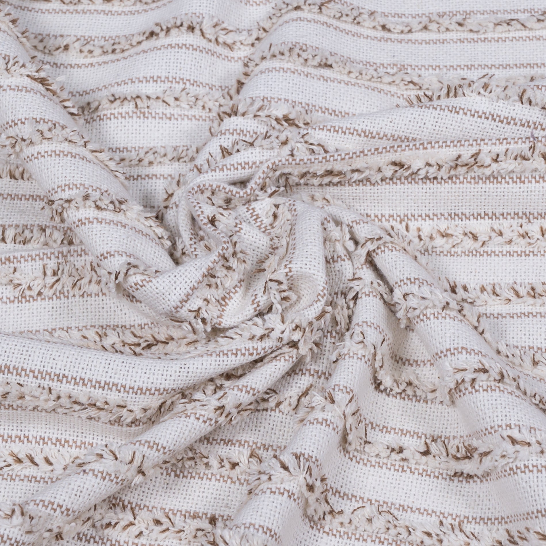 Brown & White Tufting Cotton Stripe Jacquard