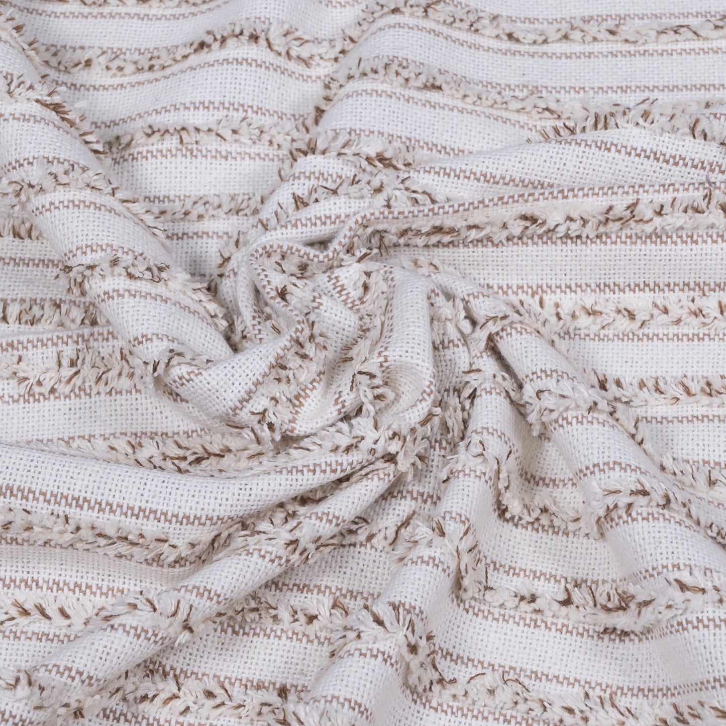 Brown & White Tufting Cotton Stripe Jacquard