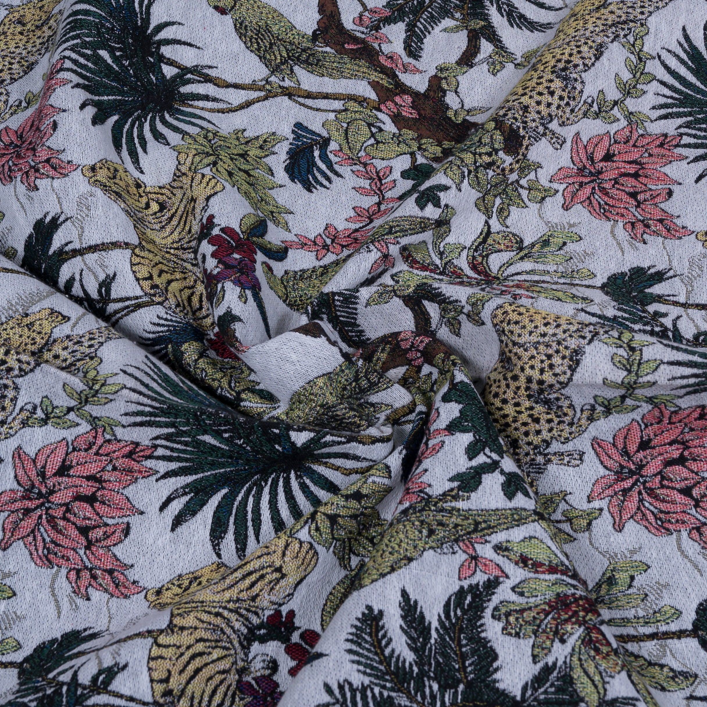 White Jungle Cotton Jacquard Fabric (Sku: JDD-425)