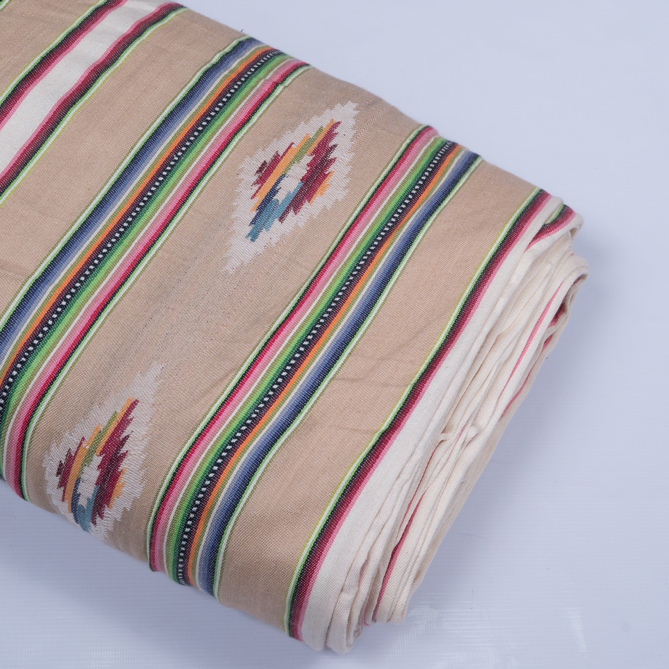 Beige Geometric Cotton Jacquard Fabric