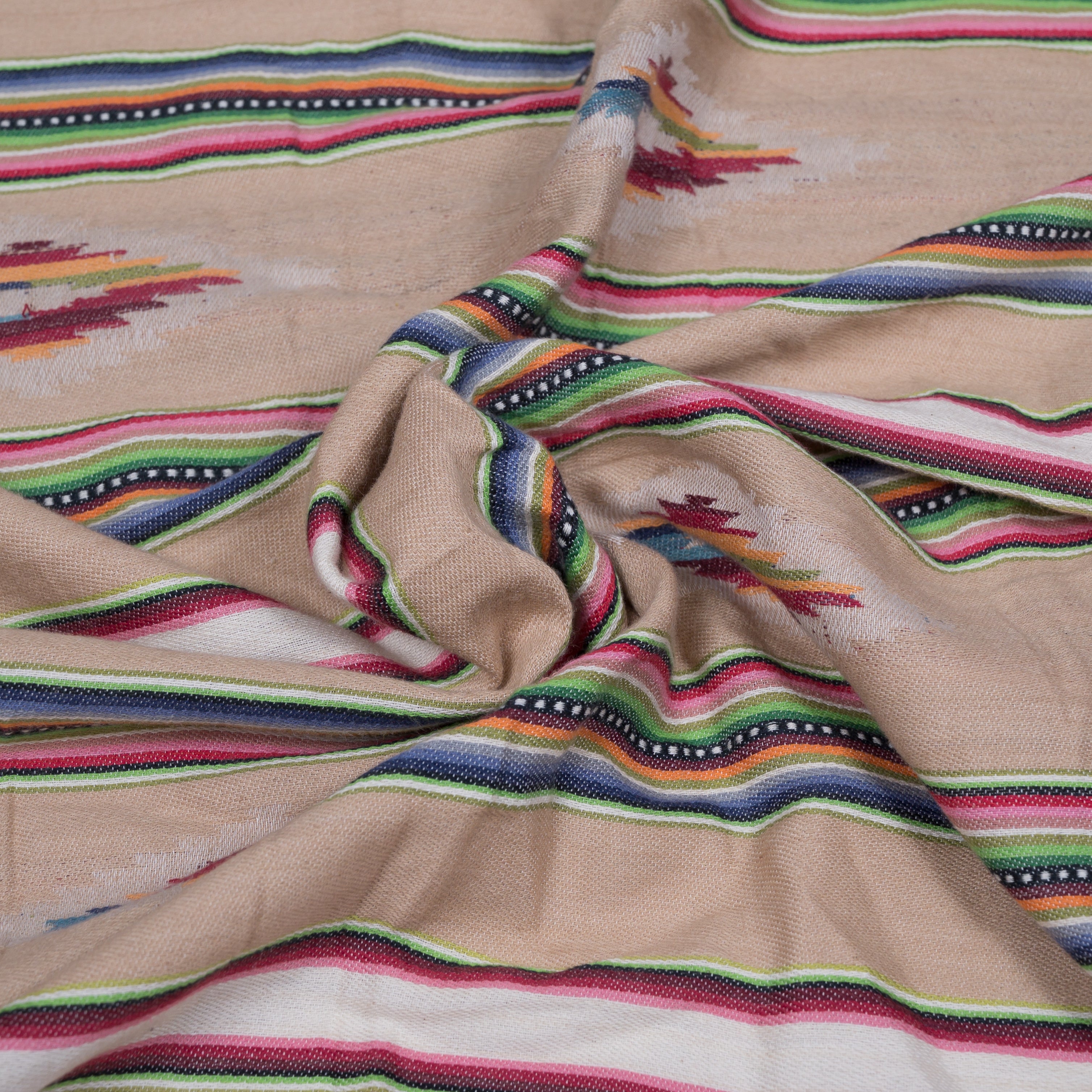 Beige Geometric Cotton Jacquard Fabric