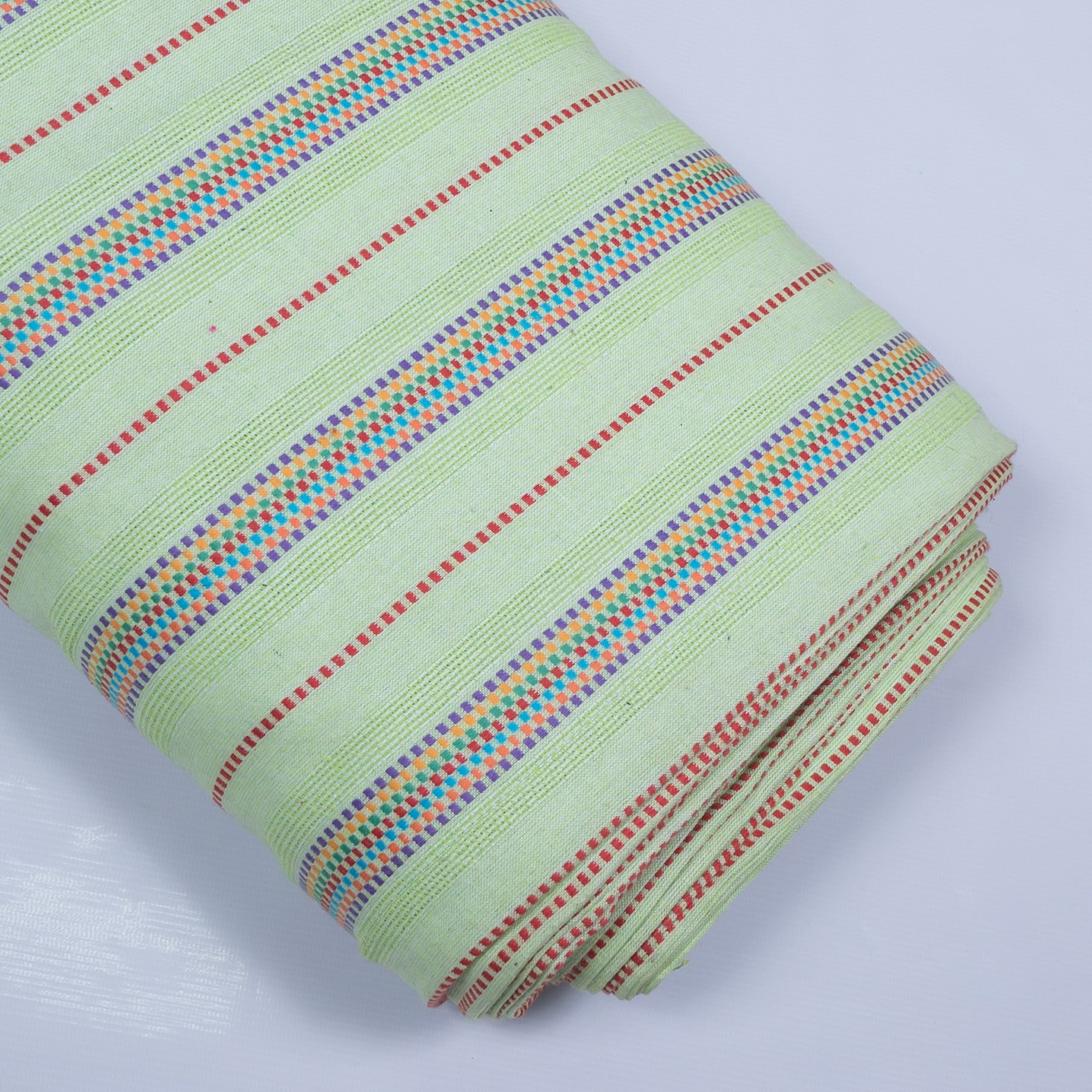 Green Base Multi Color Stripe Cotton Blend Jacquard